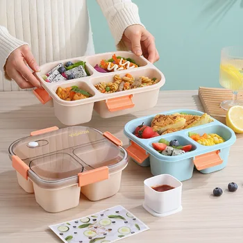Обяд-бокс за деца, запечатани скъпа кутия за закуски Bento за възрастни и деца, с прибори за хранене, Безопасни за микровълнова фурна съдове за съхранение на храна