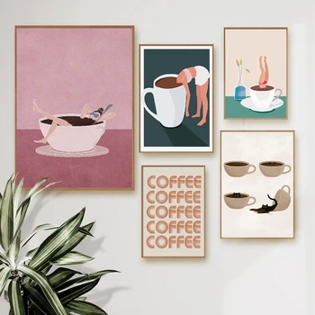Подаръци за любителите на кафе, чаши за Кафе Плакати Забавни кухненски стенни картини върху платно скандинавските стенни картини за декорация на дома бара