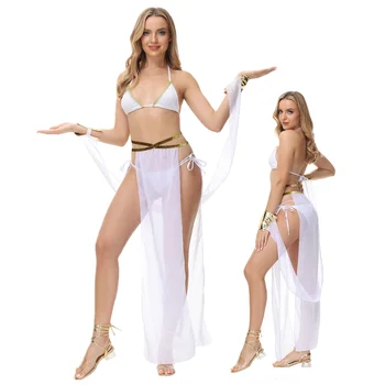 Пълен комплект, бяла секси костюм на египетската царица Клеопатра, Женски костюм на гръцката богиня за cosplay на Хелоуин, Дълга рокля за възрастни