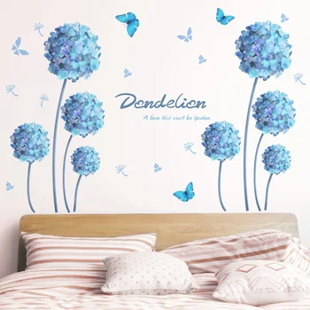Сини цветя Стикери за стена DIY Глухарчета Растения Стикери за стена за хол Спалня Кухня детски Аксесоари за декорация на дома