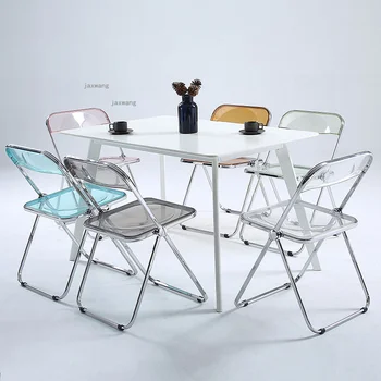 Скандинавските Прозрачни акрилни Трапезни столове, Ресторант Сгъваем пластмасов стол, Модерно Проста Кухня, стол за грим с гръб в спалнята