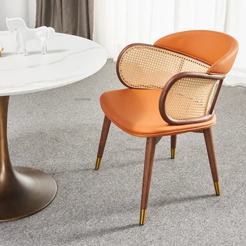 Трапезни столове от масивно дърво в скандинавски стил за кухненски мебели, Луксозно кресло с облегалка от ратан, изчистен маса за хранене, стол за почивка на балкона