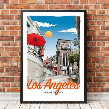 Туристически плакат в ретро-винтидж стил или картина върху платно - Декорация на дома, в Лос Анджелис, Калифорния (без рамка)