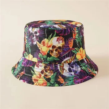 Упаковываемые слънчеви шапки за пътуване, мъжки и дамски, Унисекс, двустранен памучен панама с изображение на Череп, Любители