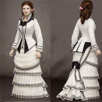Хотел бяла бална рокля 1860-те години, Гражданската война, Южна красавица, топката вечерна рокля, Викторианска женски прогулочное рокля