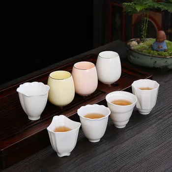 Чаена чаша ръчна изработка от сального нефрит, Бял Порцелан, домашна чаша майстор на кунг-фу, креативна, с променящ формата си в пещ, малка чаена чаша, Офис посуда за напитки