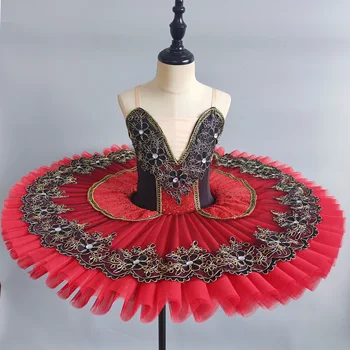 Червени балетные танцови костюми, професионален балет пакетче Esmeralda, състезателни костюми за момичета, женски костюми за изказвания, буйна газова пола