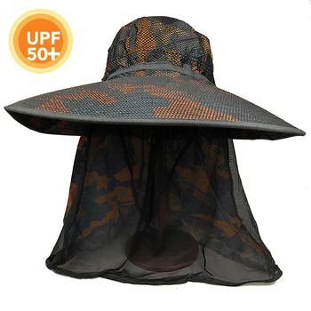 Шапка с сенника с широка периферия, непромокаеми Летни шапки за нощуване на открито с клапа за лицето и шията за мъже и жени UPF50 + LS-3