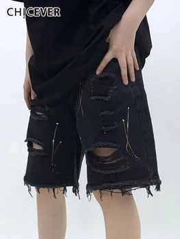 Шик Летните модни дънкови къси панталони за жени с висока талия в стил мозайка, асиметрична индивидуалност, свободни Къси панталони, Новост