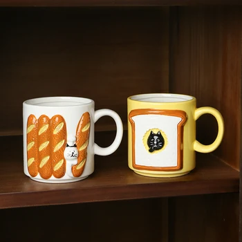 Японски котка, сладък хляб, креативна керамична чаша, дом на уникална чаша за мляко за закуска, подарък чашата за кафе Kahve Fincan Takimlari